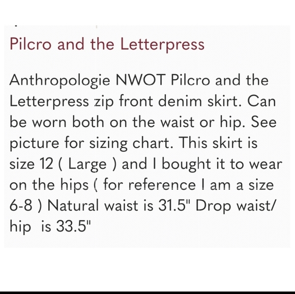NWOT Anthropologie Pilcro and the Letterpress denim zip front skirt sz m/l - Picture 9 of 14